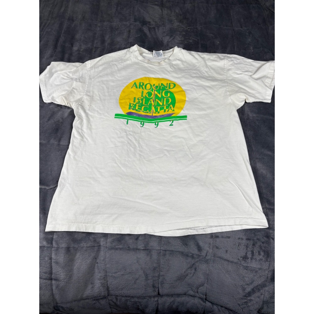 Vintage 1992 Around Long Island Regatta Hanes Beefy-T White Graphic Shirt XL USA